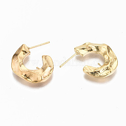 Hammered Brass Stud Earring Findings&nbsp;KK-S356-132G-NF