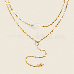304 Stainless Steel and Natural Freshwater Pearl Double Layer Y Tassel Necklaces for Women&nbsp;QG5274