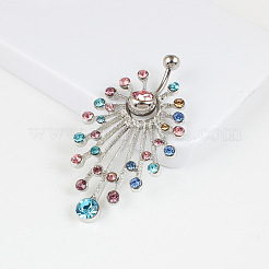 Alloy Colorful Rhinestone Flower Curved Barbell Bell Rings&nbsp;FS-WG57B25-01