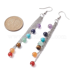 Chakra Natural & Synthetic Mixed Gemstomne Beaded Dangle Earrings&nbsp;EJEW-JE05427-01