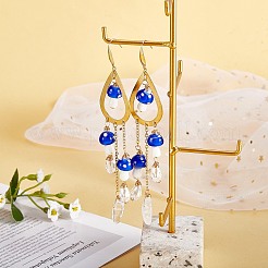 Natural Quartz Crystal Teardrop & Lampwork Mushroom Chandelier Earrings&nbsp;EJEW-SW00018-01