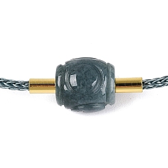 Natural Jadeite Adjustable Cowhide Leather Cord Slider Bracelets with Brass Slider Beads&nbsp;BJEW-N041-06B