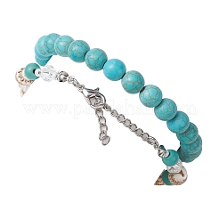 2Pcs 2 Style Synthetic Turquoise & Glass & Shell Stretch Bracelets with Tortoise&nbsp;BJEW-JB10091-02