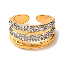 Brass Micro Pave Cubic Zirconia Cuff Rings for Women&nbsp;RJEW-G325-11D-GP