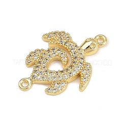Summer Brass Micro Pave Clear Cubic Zirconia Sea Animal Connector Charms&nbsp;KK-C114-29A-G