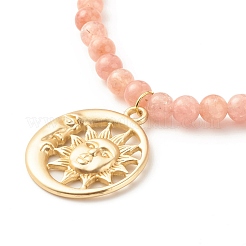 Sun and Moon Pendants Necklace with Natural Sunstone Beads&nbsp;NJEW-JN03805