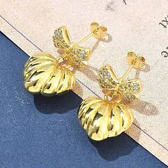 Bowknot Brass Micro Pave Clear Cubic Zirconia Dangle Stud Earrings for Women&nbsp;EJEW-U057-03G