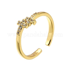 Brass Micro Pave Clear Cubic Zirconia Cuff Rings for Women&nbsp;RJEW-H247-30G