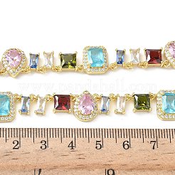 Brass Pave Colorful Cubic Zirconia Rectangle Square Teardrop Tennis Necklaces&nbsp;NJEW-G183-09G