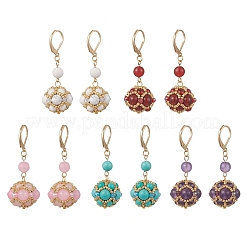 Gemstone & Seed Beads Leverback Dangle Earring for Women&nbsp;EJEW-MZ00725