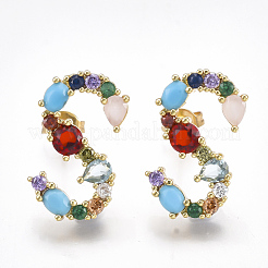 Brass Micro Pave Cubic Zirconia Ear Studs&nbsp;EJEW-S201-41S