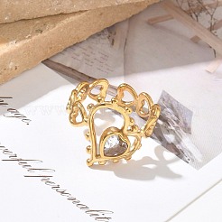 304 Stainless Steel Pave Cubic Zirconia Cuff Open Rings&nbsp;SA-CBAFEB5-06B-G