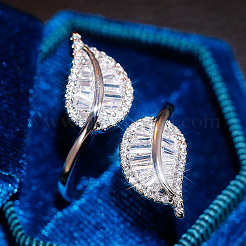 Brass Micro Pave Clear Cubic Zirconia Cuff Open Rings&nbsp;FS-WG34B33-01
