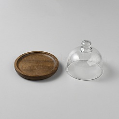Round Wood Cake Stand with Glass Dome Cover&nbsp;AJEW-WH0696-075B