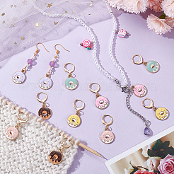 12Pcs 6 Colors Alloy Enamel Donut Charm Locking Stitch Markers&nbsp;HJEW-PH01684