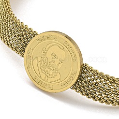 PVD Vacuum Plating 202 Stainless Steel Flat Round Link Chain Bracelets&nbsp;BJEW-M317-04G