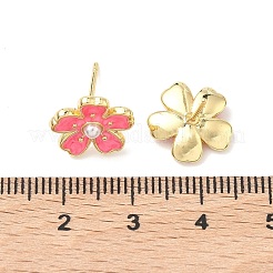 Flower Brass & ABS Plastic Pearl Stud Earrings&nbsp;EJEW-P336-07G-07