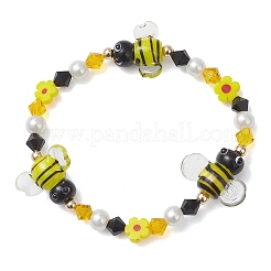Austrian Crystal & Glass Pearl & Handmade Millefiori Beads Stretch Bracelets for Women&nbsp;BJEW-TA00702