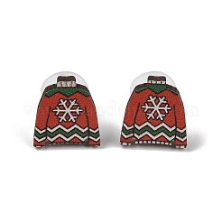 Christmas Wood Stud Steel Needle Earrings&nbsp;EJEW-U016-03P-02