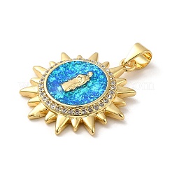Rack Plating Brass Micro Pave Cubic Zirconia with Synthetic Opal Pendants&nbsp;KK-D088-27G