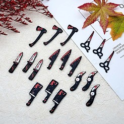 18Pcs 6 Styles Bloody Knife Scissors Axe Opaque Resin Halloween Horror Goth Pendants&nbsp;JX235A