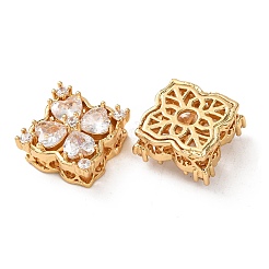 Brass Pave Cubic ZirconiaSquare with Flower Multi-Strand Links&nbsp;KK-K422-04G-02
