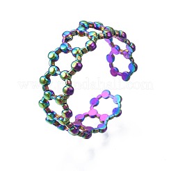 304 Stainless Steel Hexagon Cuff Ring&nbsp;RJEW-N038-082