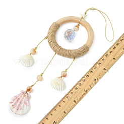 Coastal Shell & Glass Round Hanging Ornament&nbsp;HJEW-TA00472