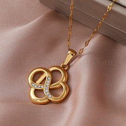 Vintage 304 Stainless Steel Crystal Rhinestone Chinese Knot Pendant Necklaces for Women&nbsp;FG6266