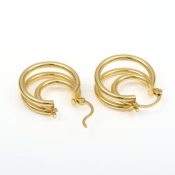 Brass Triple Hoop Earrings&nbsp;X-EJEW-G282-04G