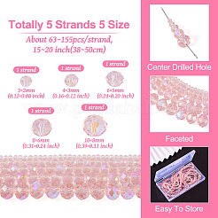 5 Strands 5 Size Transparent Electroplate Glass Beads Strands&nbsp;GLAA-TA0001-96B