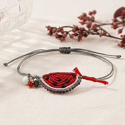 Summer Handmade Woven Watermelon & Glass Bead Charm Bracelets&nbsp;NP8389