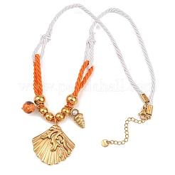 Ocean 304 Stainless Steel Shell Shape Pendant Polyester Rope Necklaces for Women&nbsp;NJEW-K252-10G