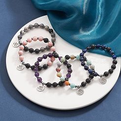 Natural & Synthetic Mixed Gemstone & Lava Rock Beaded Stretch Bracelet&nbsp;BJEW-JB09320