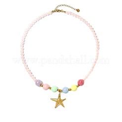 Summer Beach 304 Stainless Steel Pendant Plastic Round Beaded Necklaces for Women&nbsp;WGF027E-01