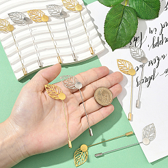 40Pcs 2 Styles Leaf Stainless Steel Round Tray Stick Lapel Pins&nbsp;JEWB-SC0001-75D