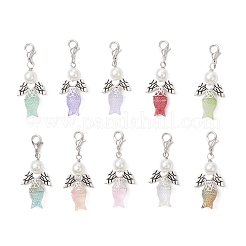 Fish Angel Glass & ABS Plastic Imitation Pearl Pendant Decorations&nbsp;HJEW-JM03608
