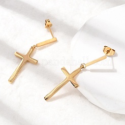 Cross 304 Stainless Steel Dangle Stud Earrings&nbsp;EJEW-G453-12G