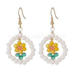 Glass Flower & Shell Pearl Beaded Dangle Earrings Bracelet Necklace&nbsp;SJEW-TA00006