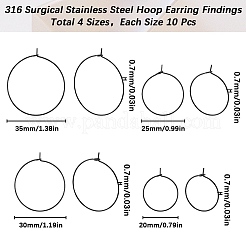 40Pcs 4 Style 304 Stainless Steel Hoop Earring Findings&nbsp;STAS-SC0007-30
