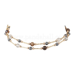 Round Synthetic Non-Magnetic Hematite & Quartz Crystal & Natural Tiger Eye and Glass Twisted Bugle Beaded Necklaces&nbsp;NJEW-JN05726