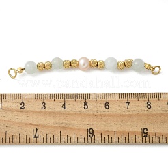 Natural Angelite & Plastic Imitation Pearl Round Beaded Connector Charms/Links&nbsp;STAS-L277-11G-05