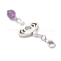 Alloy & Natural Amethyst & Natural Madagascar Rose Quartz & Shell Pearl & Natural Green Aventurine Pendant Decorations&nbsp;HJEW-JM04578