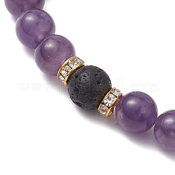 Natural Amethyst & Lava Rock Round Beaded Stretch Bracelets for Women&nbsp;BJEW-JB10797-02