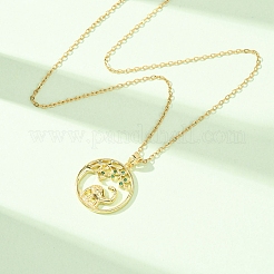 Brass Pave Green Cubic Zirconia Ring with Dinosaur Pendant Necklaces for Women&nbsp;NJEW-C120-01G