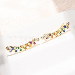 Brass Pave Cubic Zirconia Stud Crawler Earrings&nbsp;KK-CBAA351-12G