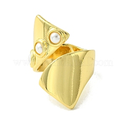 Brass with ABS Imitation Pearl Open Cuff Ring&nbsp;RJEW-K256-27G