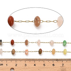 Handmade 304 Stainless Steel Mixed Stone Beads Rondelle Link Chains&nbsp;CHS-B011-09G