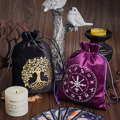4Pcs 2 Colors Tree of Life Pattern Velvet Packing Pouches&nbsp;TP-CN0001-18D
