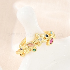 Brass Pave Cubic Zirconia Cuff Open Rings&nbsp;CU-CBACDF6-09G-03